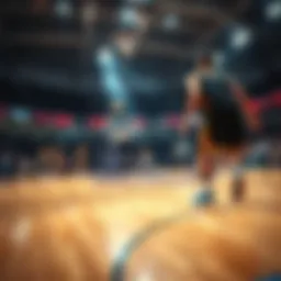 Basketball court during a game